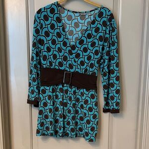Stylish Blue and Brown Patterned Women's Top